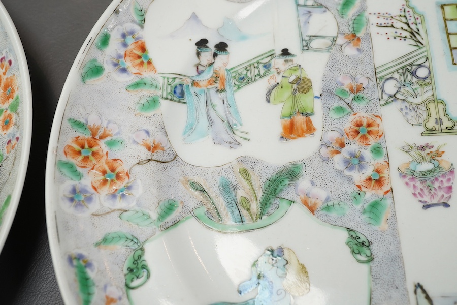 Three Chinese enamelled porcelain plates, mid 19th century